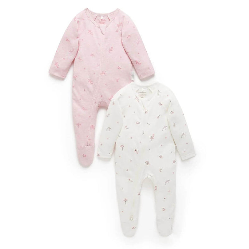 Purebaby Pale Pink Blossom Zipsuit 2-Pack