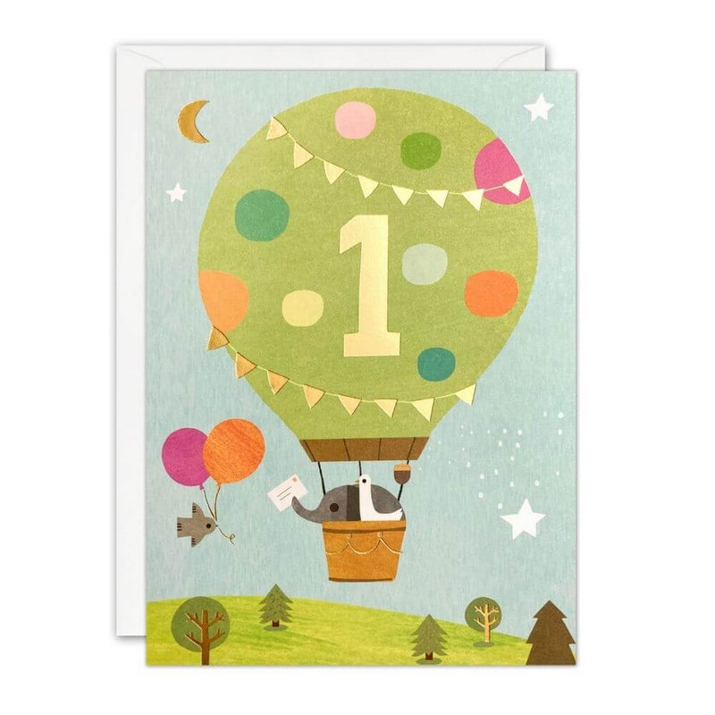 Age 1 - Hot Air Balloon Birthday Card-first_birthday_gifts-baby_gifts-Australia