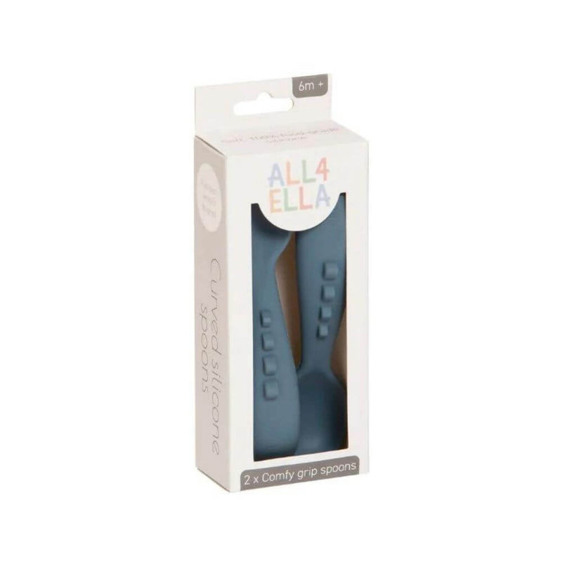 All4Ella Comfy Grip Silicone Spoons, Slate Blue-baby_gifts-kids_toys-Mornington_Peninsula-Australia