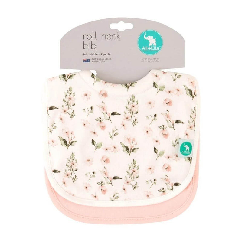 All4Ella Roll Neck Bibs, Pink Flower-baby_gifts-kids_toys-Mornington_Peninsula-Australia