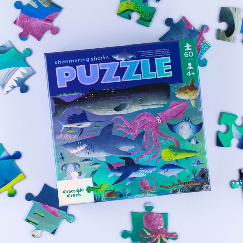 Crocodile Creek Shimmering Shark Foil Puzzle 60pc-baby_gifts-kids_toys-childrens_books-Mornington_Peninsula