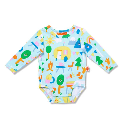 Halcyon Nights Happy Campers Long Sleeve Bodysuit-baby_gifts-baby_clothes-Mornington_Peninsula-Australia