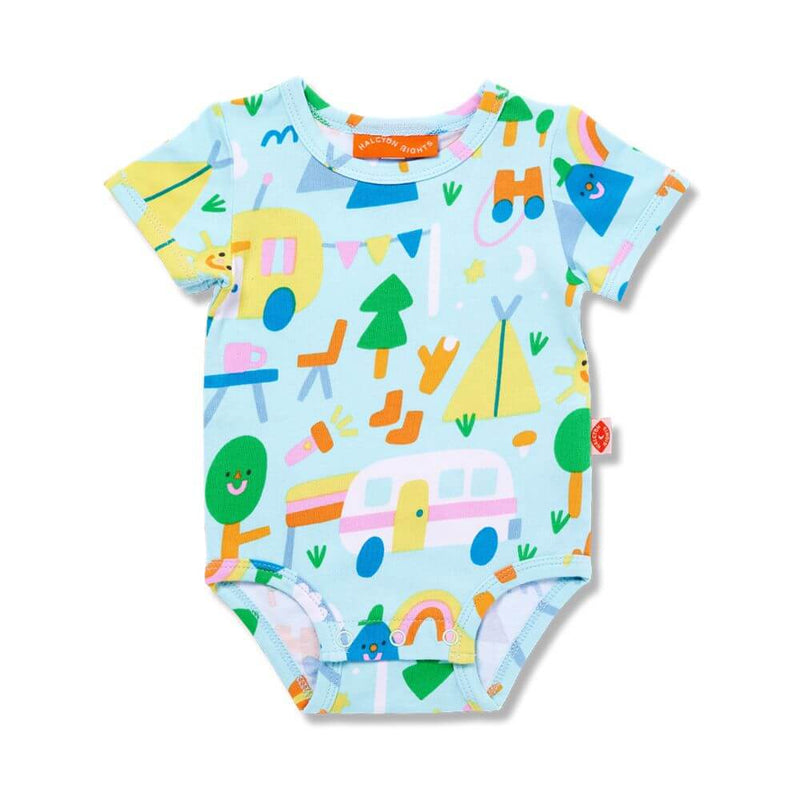 Halcyon Nights Happy Campers Short Sleeve Bodysuit-baby_gifts-baby_clothes-Mornington_Peninsula-Australia