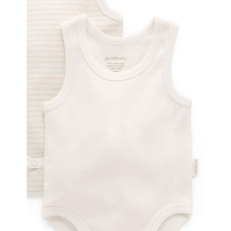 Purebaby 2 Pack Rib Bodysuit, Wheat-baby_gifts-toy_shop-Mornington_Peninsula-Australia