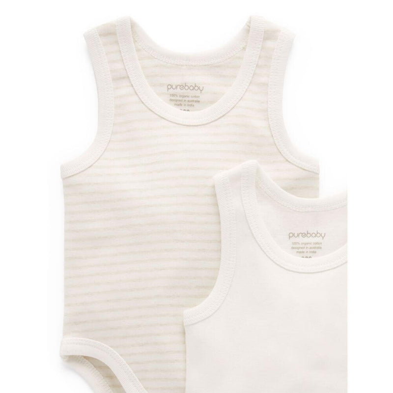 Purebaby 2 Pack Rib Bodysuit, Wheat-baby_gifts-toy_shop-Mornington_Peninsula-Australia