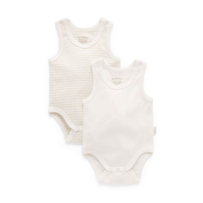 Purebaby 2 Pack Rib Bodysuit, Wheat-baby_gifts-toy_shop-Mornington_Peninsula-Australia