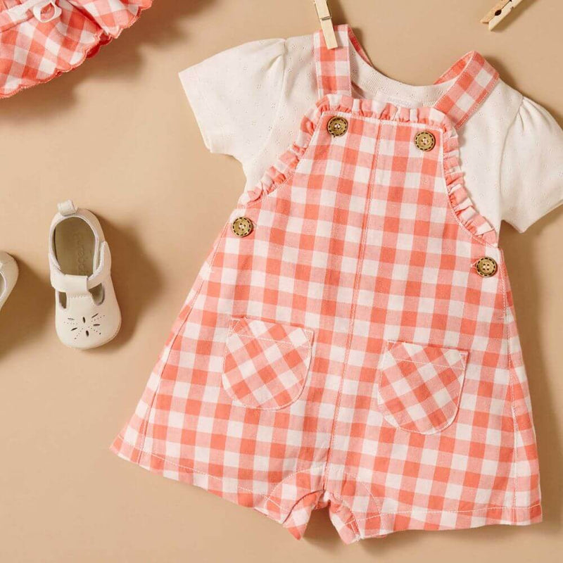 Purebaby Coral Gingham Overall Set-toys-baby_gifts-Mornington_Peninsula-Australia