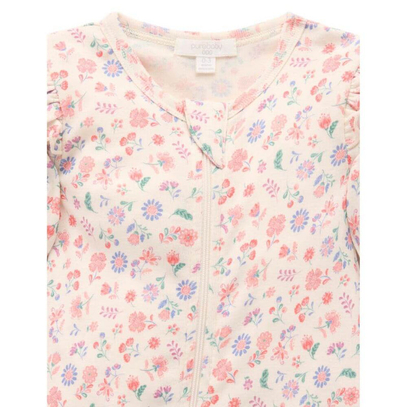 Purebaby Floral Zip Growsuit-baby_gifts-toys-Mornington_Peninsula-Australia