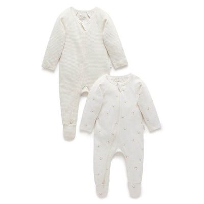 Purebaby Vanilla Bear Romper 2-Pack-baby_gifts-toy_shop-Mornington_Peninsula-Australia