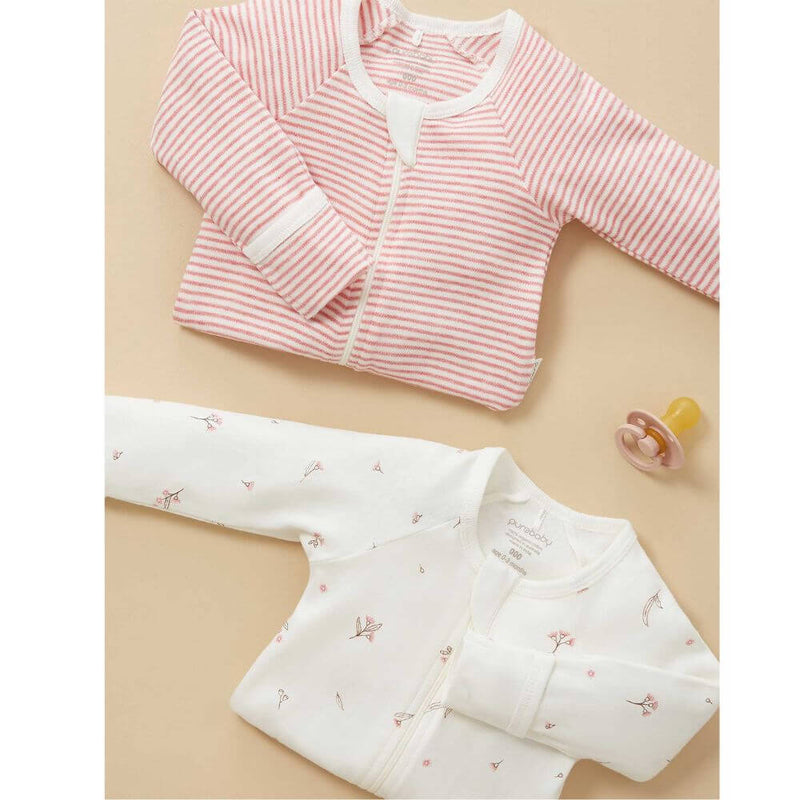 Purebaby Vanilla Blossom Zipsuit 2-Pack-baby_gifts-toys-Mornington_Peninsula-Australia