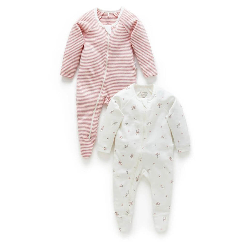 Purebaby Vanilla Blossom Zipsuit 2-Pack-baby_gifts-toys-Mornington_Peninsula-Australia