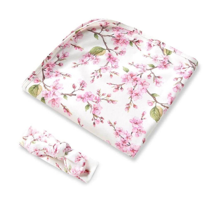 Snuggle Hunny Cherry Blossom Jersey Wrap & Headband Set-baby_gifts-kids_toys-childrens_books-Mornington_Peninsula