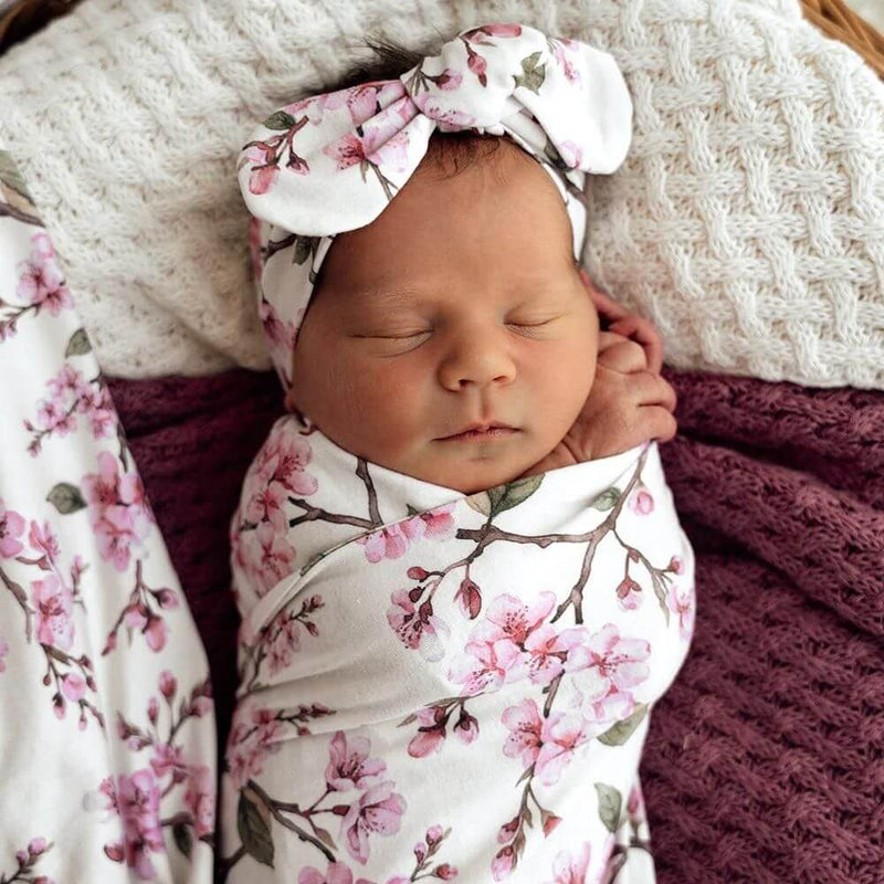 Snuggle Hunny Cherry Blossom Jersey Wrap & Headband Set-baby_gifts-kids_toys-childrens_books-Mornington_Peninsula