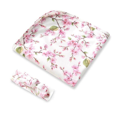 Snuggle Hunny Cherry Blossom Jersey Wrap & Headband Set-baby_gifts_online_australia