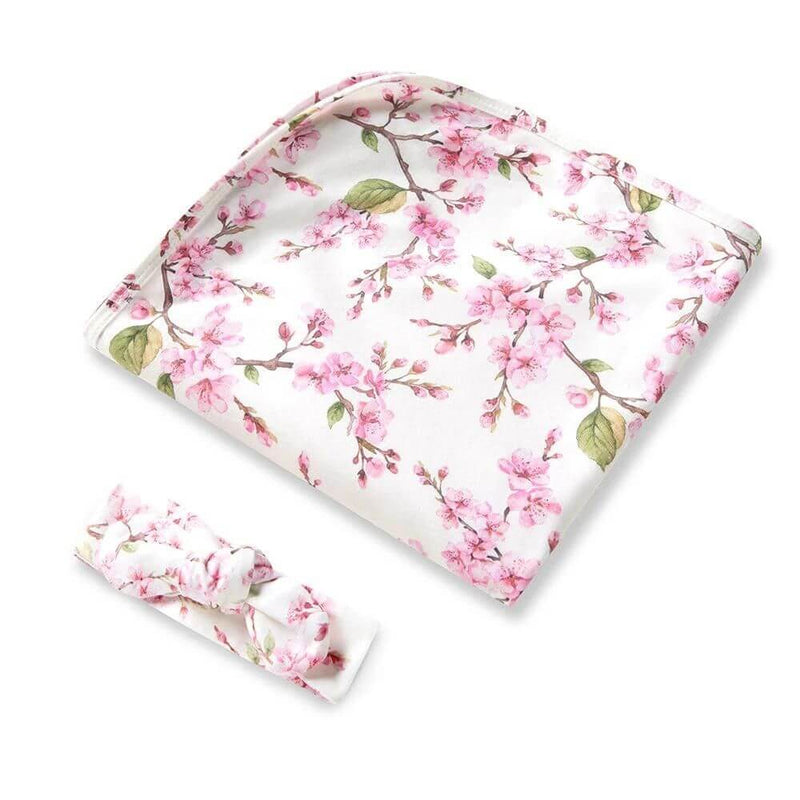 Snuggle Hunny Cherry Blossom Jersey Wrap & Headband Set-baby_gifts_online_australia