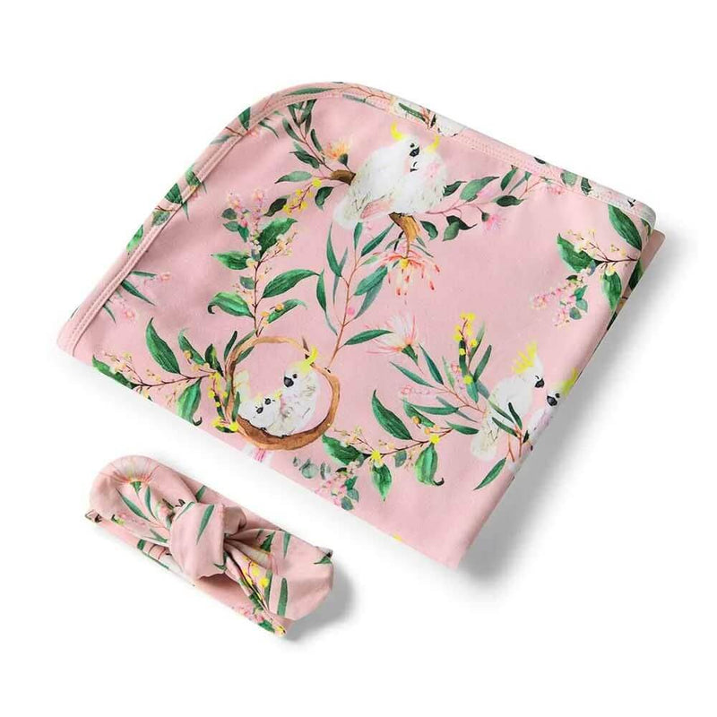 Snuggle Hunny Cockatoo Jersey Wrap & Bow Set-baby_gifts_online_australia