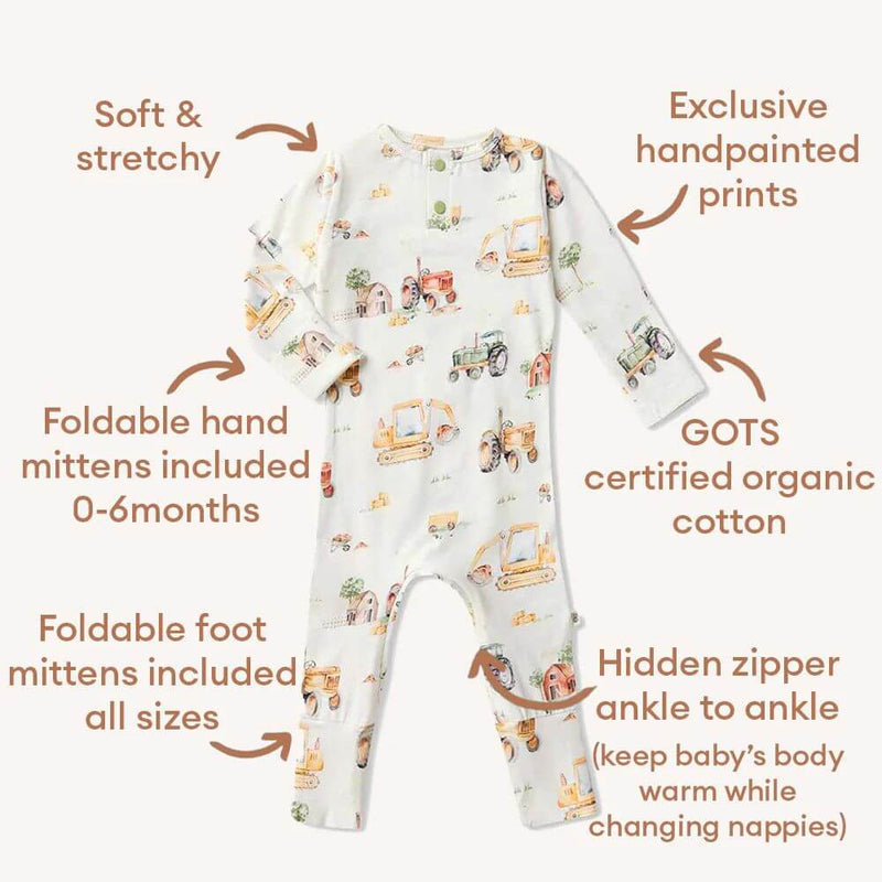 Snuggle Hunny Diggers & Tractors Growsuit-baby_gifts-Mornington_Peninsula-toys_online-Australia