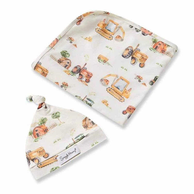 Snuggle Hunny Diggers & Tractors Jersey Wrap & Beanie Set-baby_gifts-kids_toys-childrens_books-Mornington_Peninsula