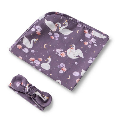 Snuggle Hunny Midnight Swan Jersey Wrap & Topknot Set-baby_gifts_online_australia