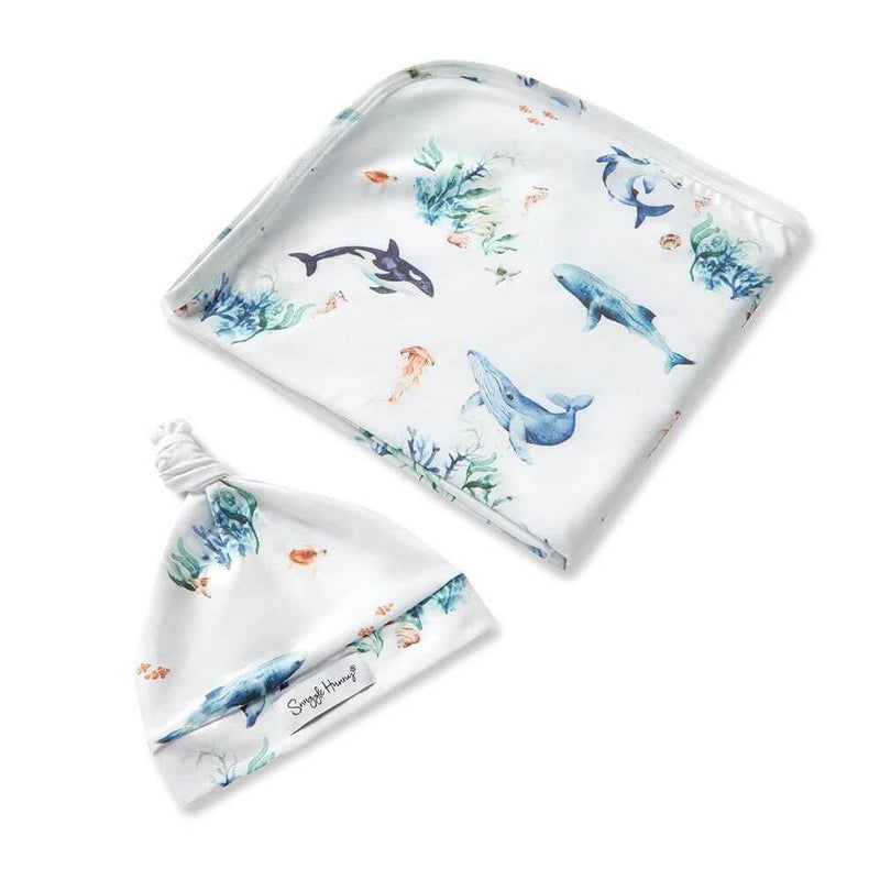 Snuggle Hunny Ocean Jersey Wrap & Beanie Set-baby_gifts_online_australia