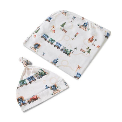 Snuggle Hunny Trains Jersey Wrap & Beanie Set-best_baby_gifts-toy_shop-Mornington_Peninsula-Australia