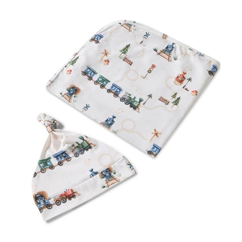 Snuggle Hunny Trains Jersey Wrap & Beanie Set-baby_gifts_online_australia