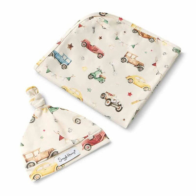 toy_shop_Mornington_Peninsula-Snuggle Hunny Vintage Cars Jersey Wrap & Beanie Set-baby_gifts-Australia