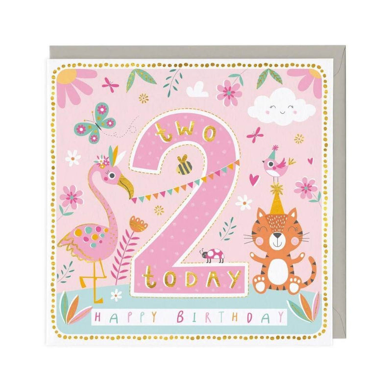 Age 2 Birthday Card: Cheerful Animals