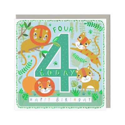 Age 4 Birthday Card: Cute Big Cats