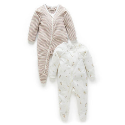 Purebaby Vanilla Wattle Bee Zipsuit 2-Pack